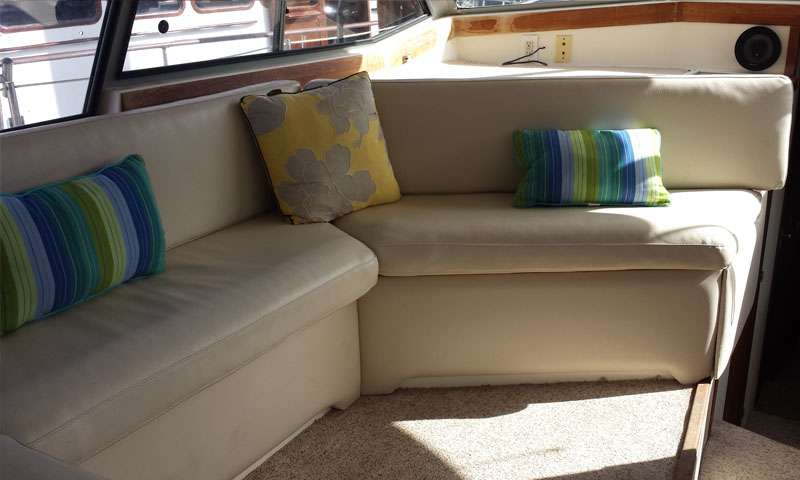 Comfortable interior seating aboard WanderLust
